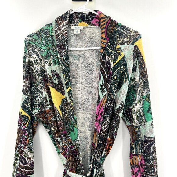 Sundance Paisley Print Linen Cotton Blend Cardigan Tie Front Sweater Small - Picture 2 of 8